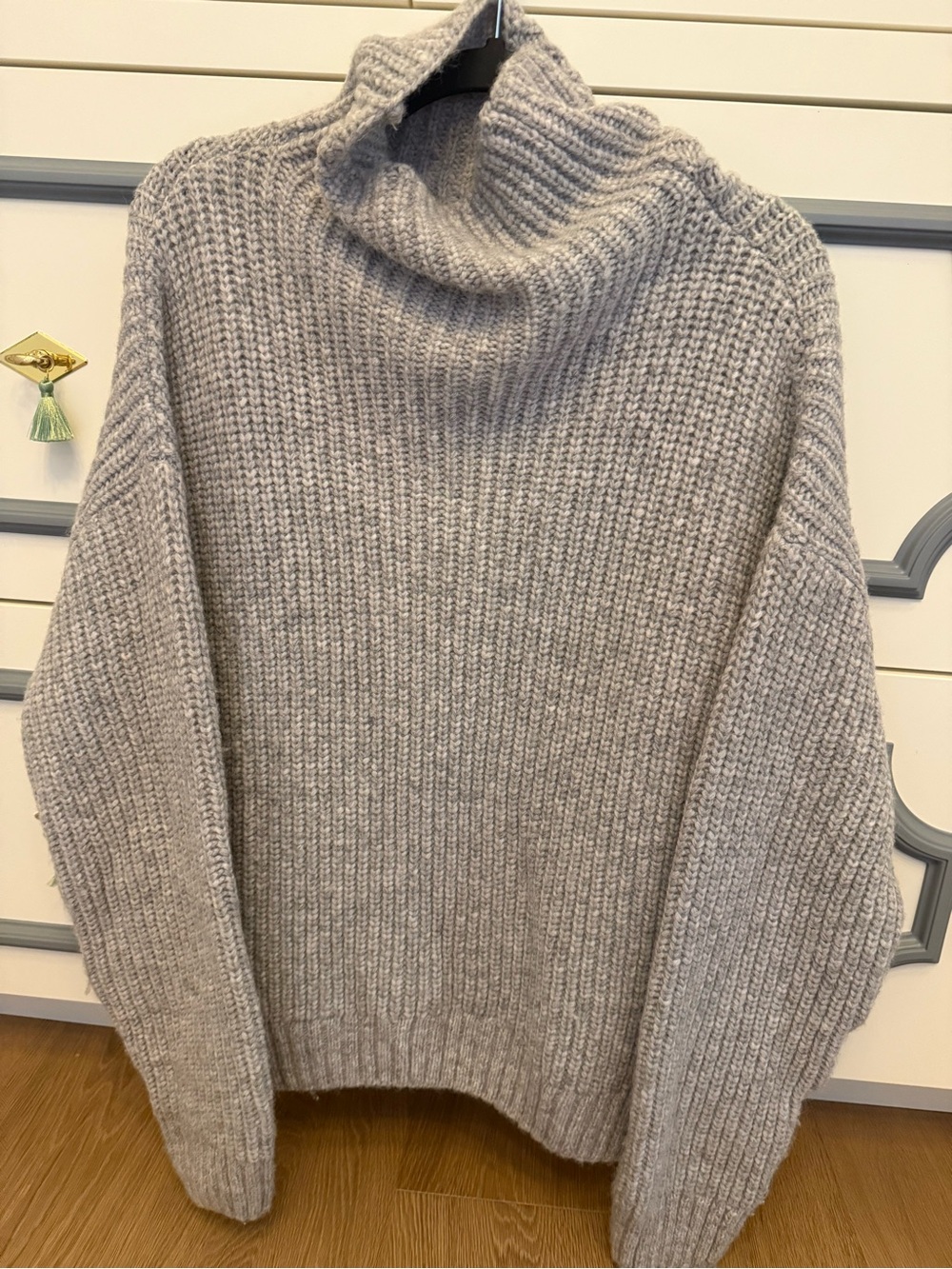 Anine Bing Light Gray Chunky Ribbed Turtleneck Sweater